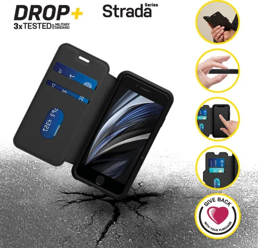 Otterbox Strada iPhone SE (2020/2022) / 8 / 7 Hoesje Echt Leer Zwart afbeelding 4