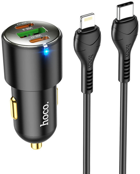 Hoco 3A Auto Snellader 45W PD & QC 3.0 + USB-C naar Lightning Kabel 1M afbeelding 1