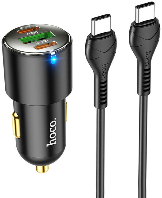 Hoco 3A USB/USB-C Auto Snellader 45W met PD en QC 3.0 + USB-C Kabel 1M afbeelding 1