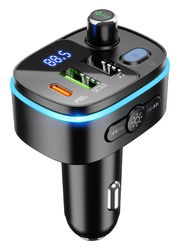 Hoco Bluetooth Muziek Transmitter / FM Transmitter en Autolader USB-A + USB-C afbeelding