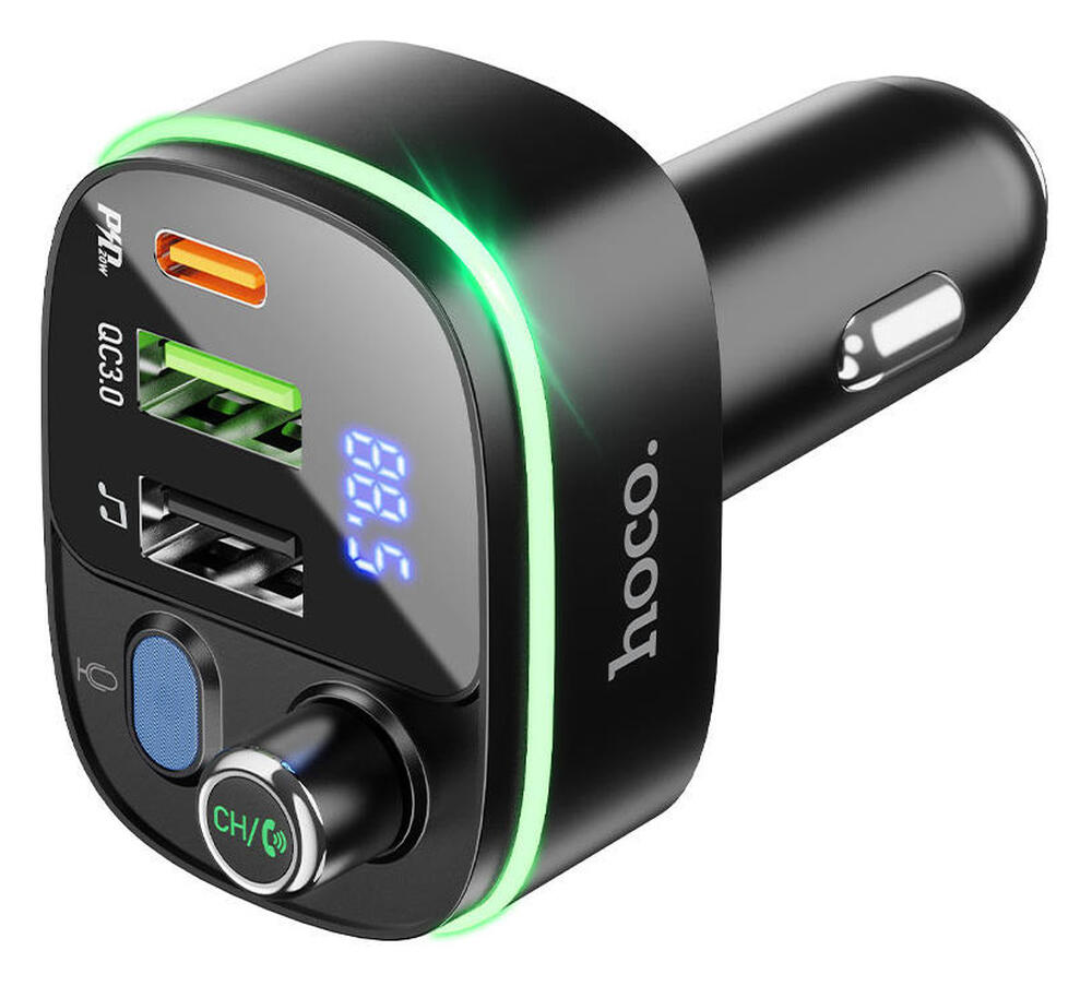 Hoco Bluetooth Muziek Transmitter / FM Transmitter en Autolader USB-A + USB-C afbeelding 2