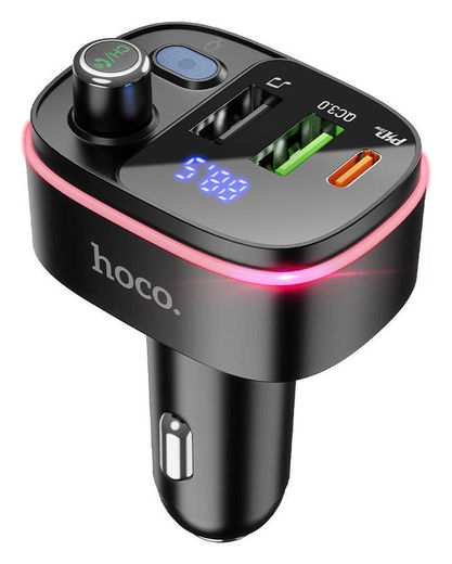 Hoco Bluetooth Muziek Transmitter / FM Transmitter en Autolader USB-A + USB-C afbeelding 3