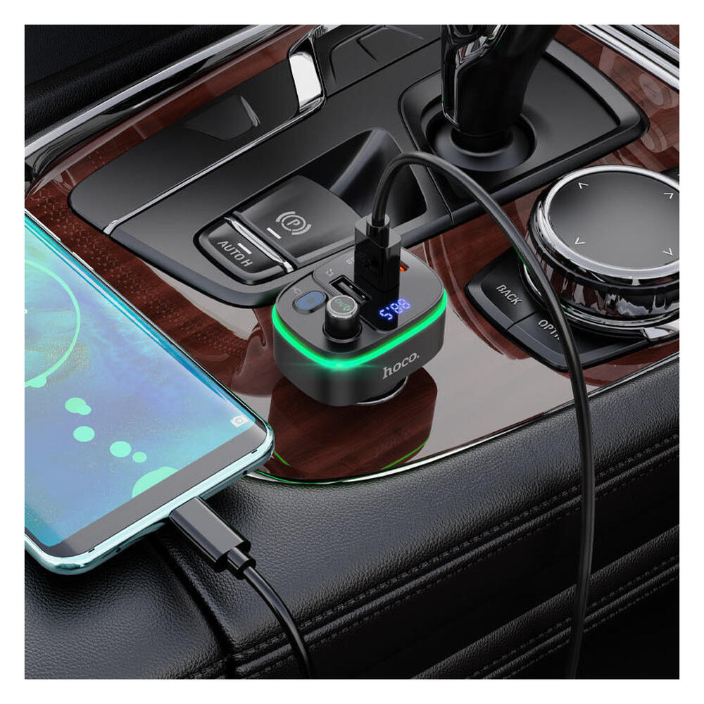 Hoco Bluetooth Muziek Transmitter / FM Transmitter en Autolader USB-A + USB-C afbeelding 4