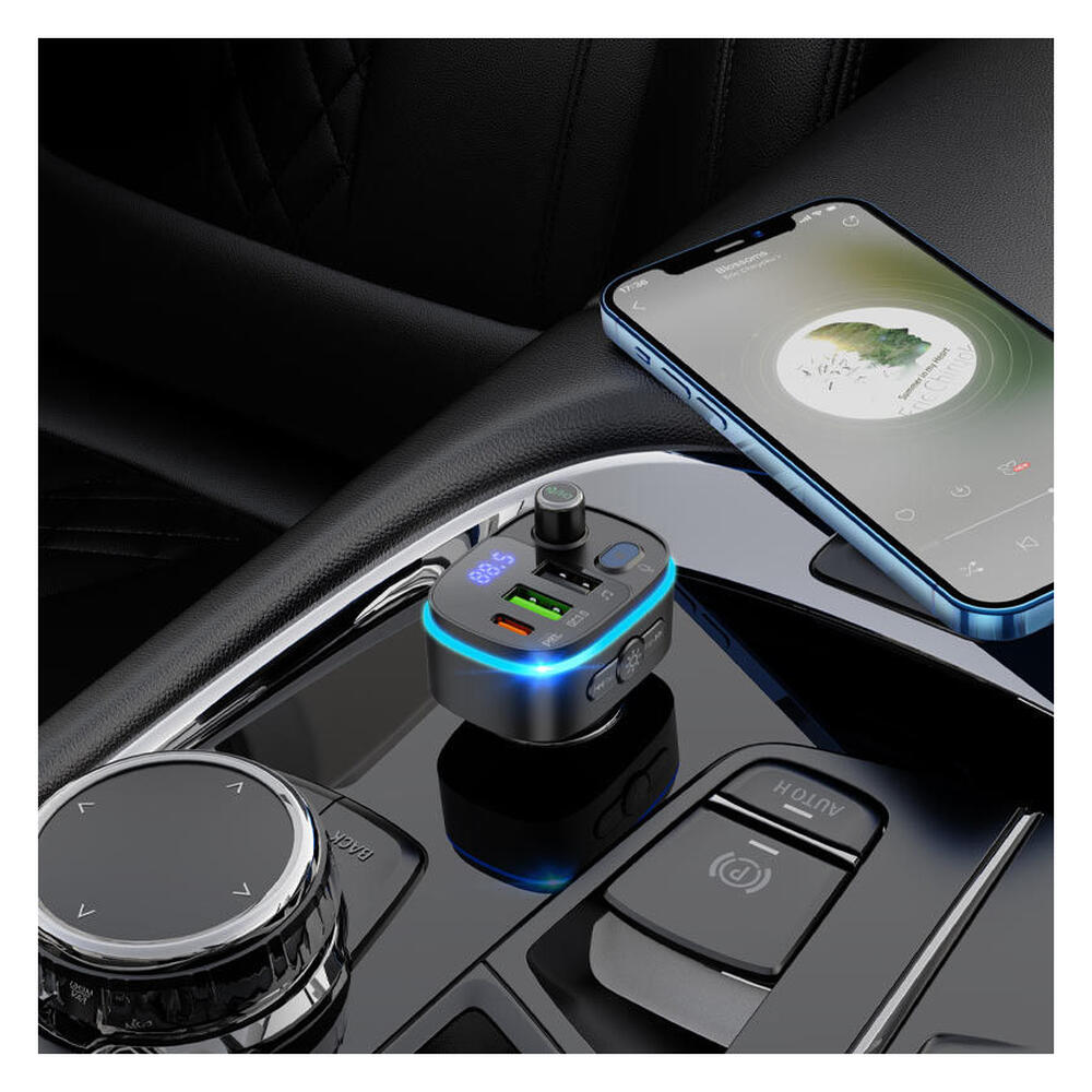 Hoco Bluetooth Muziek Transmitter / FM Transmitter en Autolader USB-A + USB-C afbeelding 5