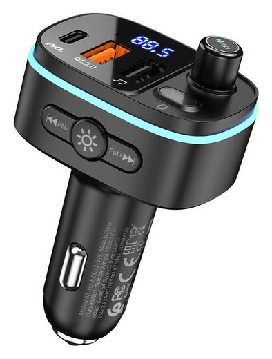 Hoco Bluetooth Muziek Transmitter / FM Transmitter en Autolader USB-A + USB-C afbeelding 6
