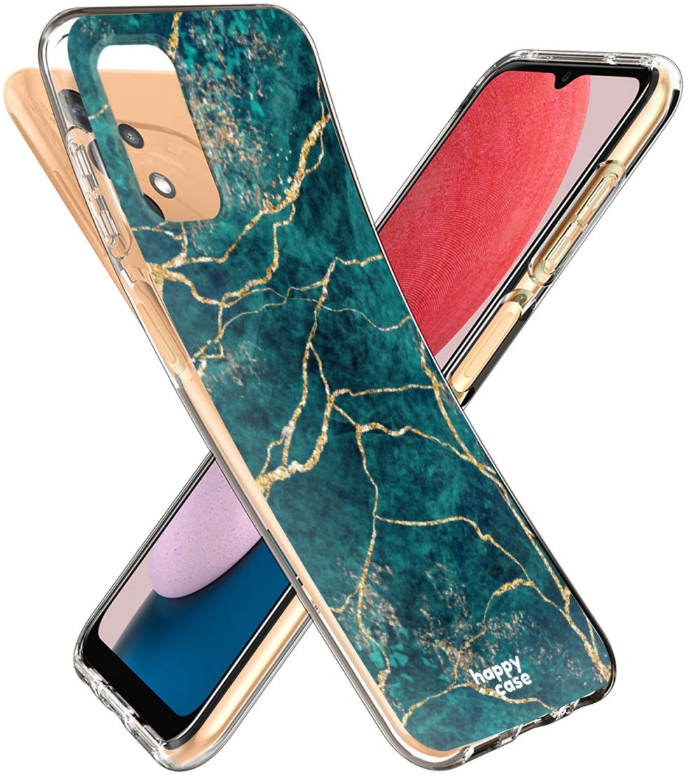 HappyCase Samsung Galaxy A13 Hoesje Flexibel TPU Aqua Marmer Print afbeelding 2