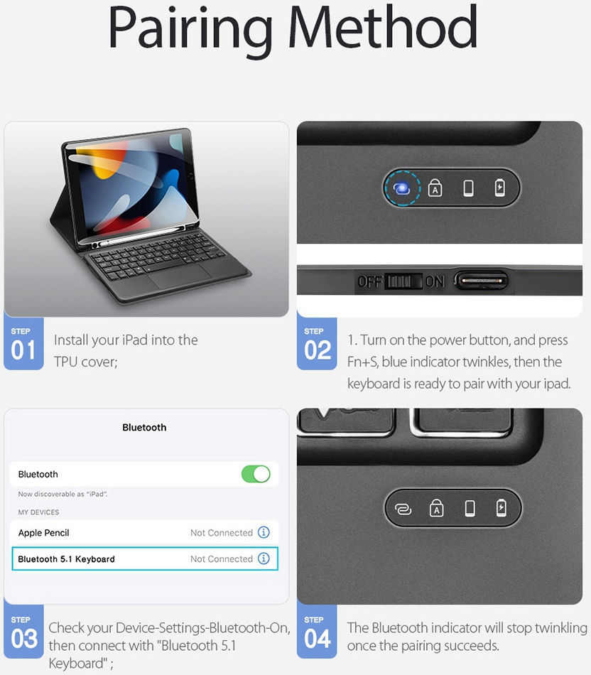 Dux Ducis iPad 10.2 (2019/2020/2021) Hoes Bluetooth Toetsenbord QWERTY afbeelding 12