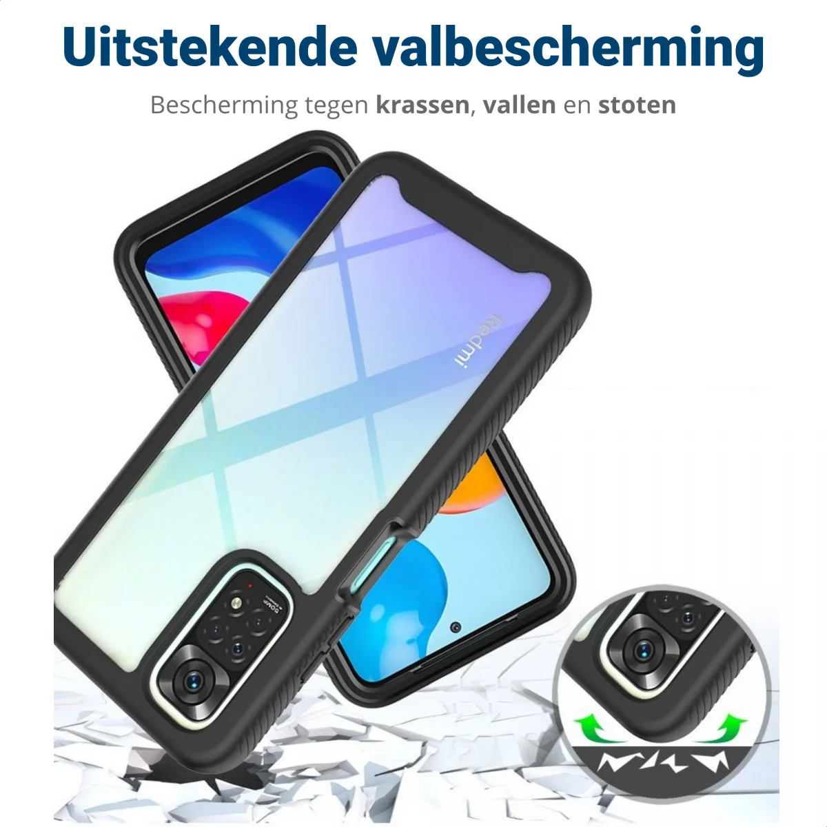 Xiaomi Redmi Note 11/11S Hoesje Full Protect 360° Cover Hybride Zwart afbeelding 4