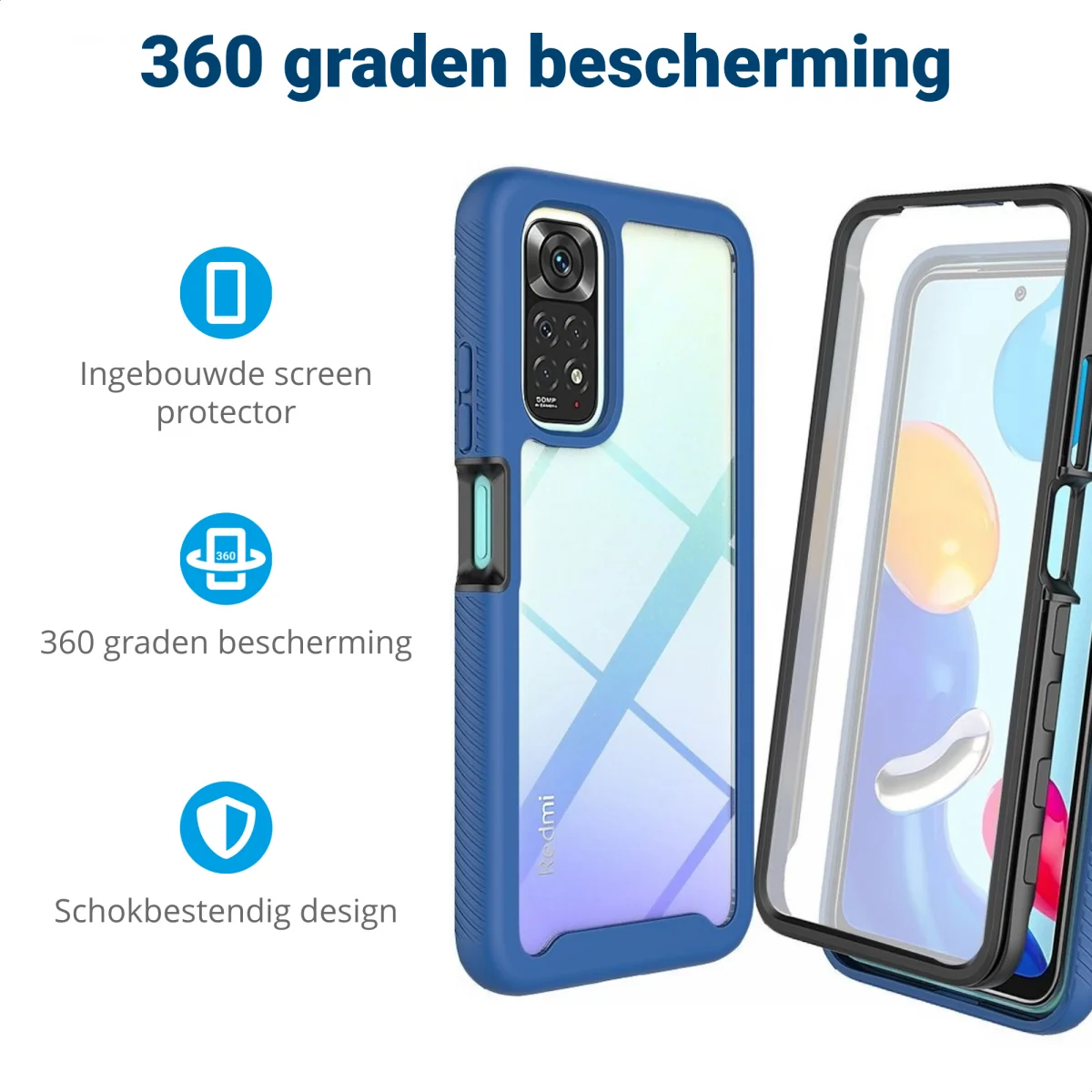 Xiaomi Redmi Note 11/11S Hoesje Full Protect 360° Cover Hybride Blauw afbeelding 2