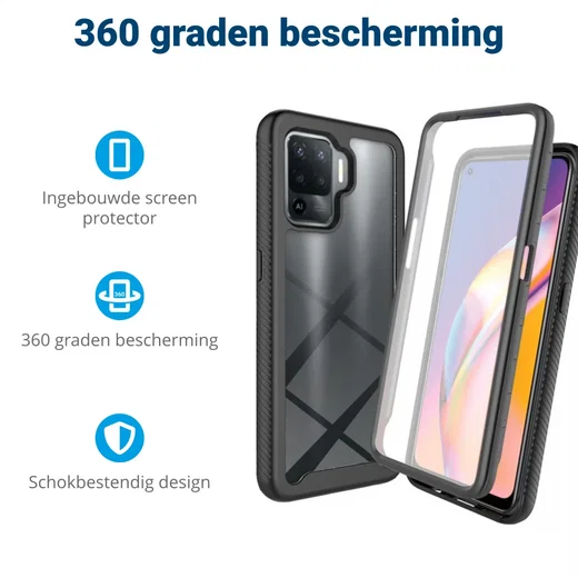 Oppo Reno5 Lite Hoesje Full Protect 360° Cover Hybride Zwart afbeelding 2