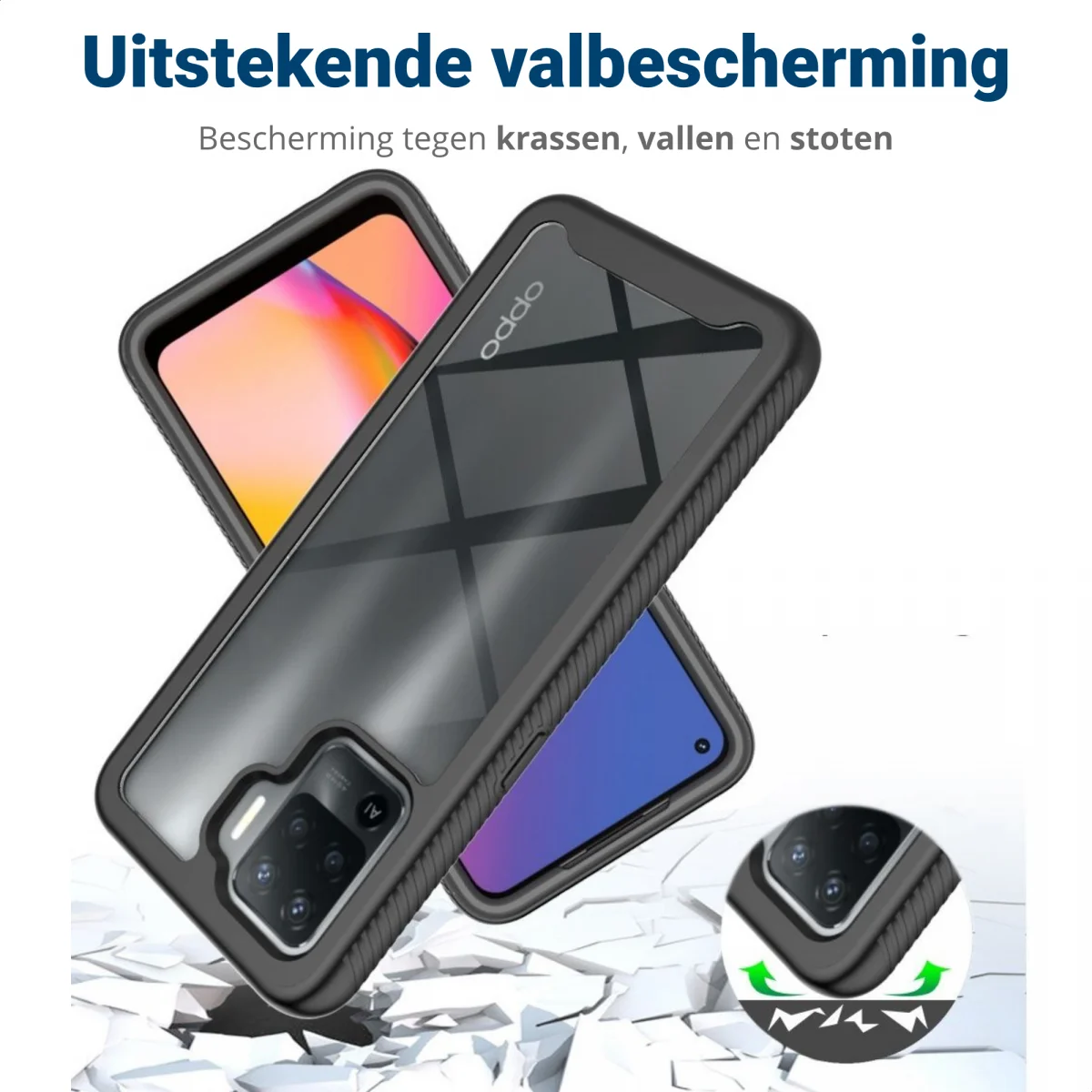Oppo Reno5 Lite Hoesje Full Protect 360° Cover Hybride Zwart afbeelding 4