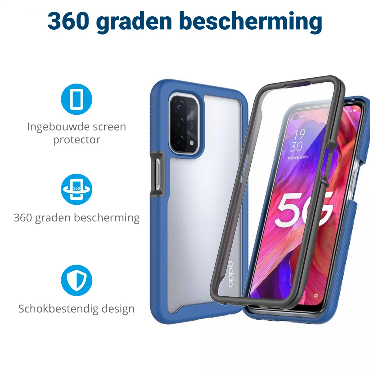 Oppo A54 5G/A74 5G Hoesje Full Protect 360° Cover Hybride Blauw afbeelding 2