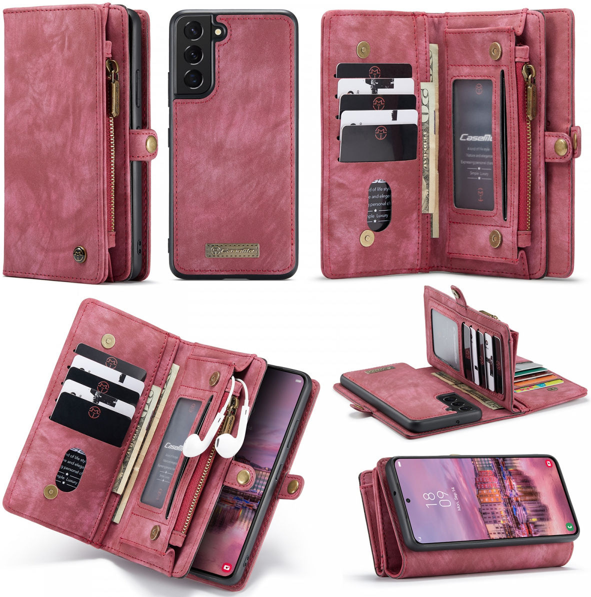 CaseMe 008 Samsung S22 Plus Hoesje Book Case Back Cover Rood afbeelding 8