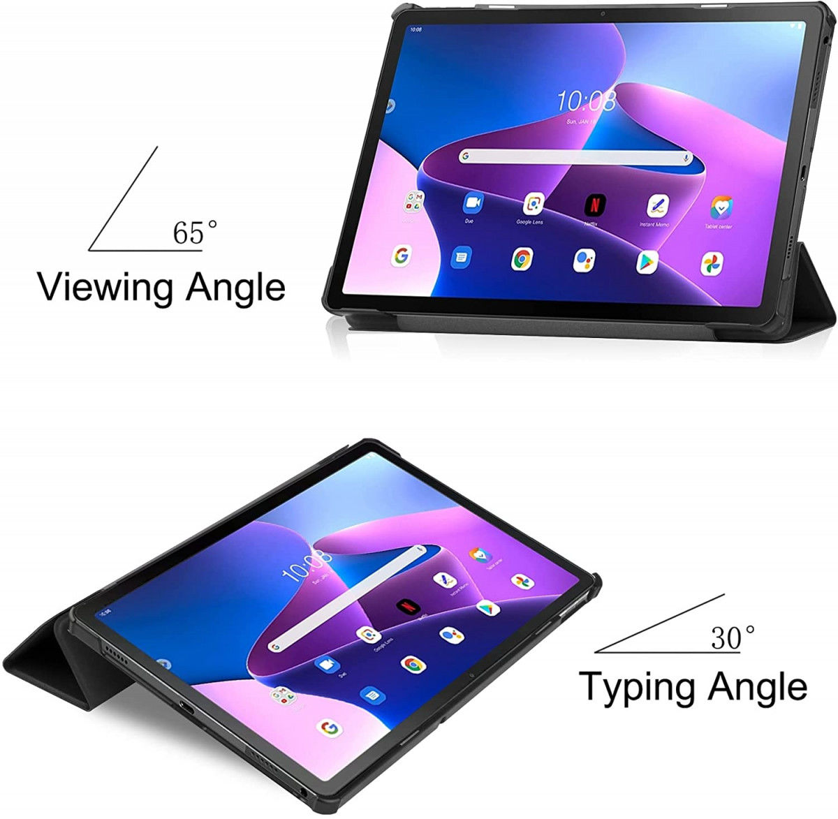 Lenovo Tab M10 Plus Gen 3 Hoes Tri-Fold Book Case Zwart afbeelding 3