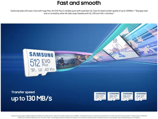 Samsung EVO Plus MicroSDXC Geheugenkaart 130MB/s met Adapter 64GB Wit afbeelding 5