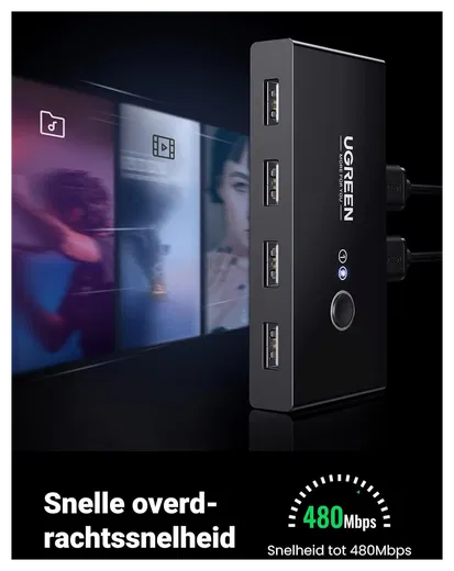 UGREEN Sharing Switch USB 2.0 Schakelaar met 4 USB Poorten Zwart afbeelding 4
