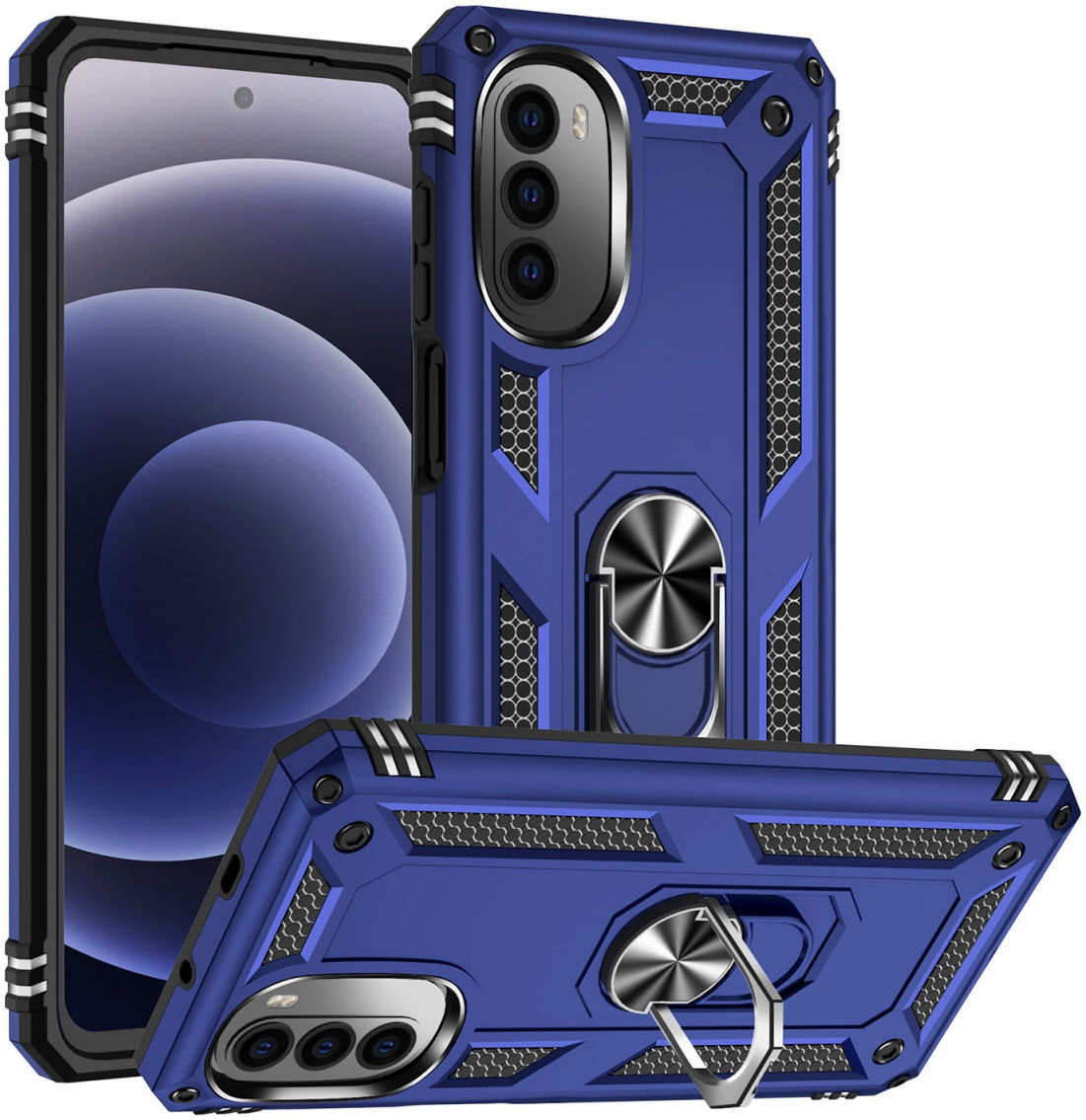 Motorola Moto G52 Hoesje Hybride Kickstand Back Cover Blauw afbeelding 1