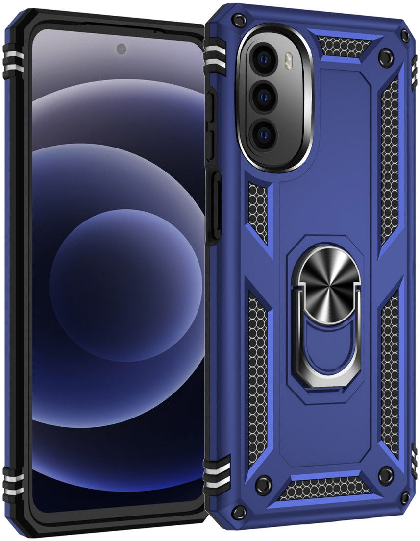 Motorola Moto G52 Hoesje Hybride Kickstand Back Cover Blauw afbeelding 2