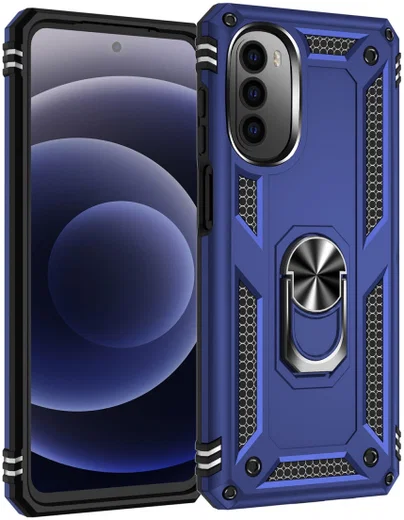 Motorola Moto G52 Hoesje Hybride Kickstand Back Cover Blauw afbeelding 2
