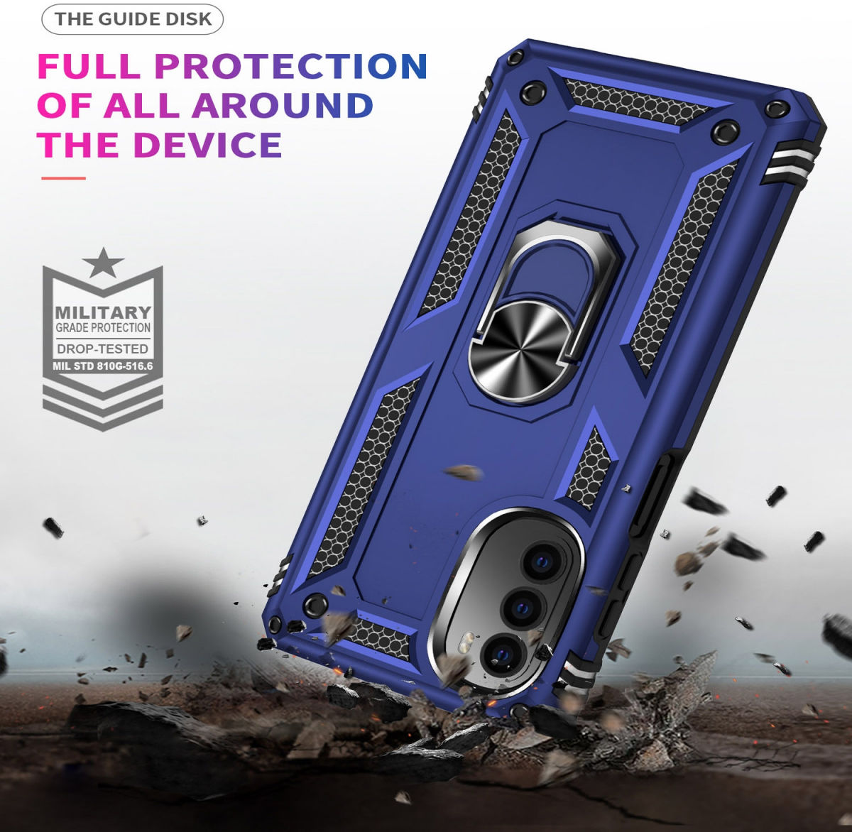 Motorola Moto G52 Hoesje Hybride Kickstand Back Cover Blauw afbeelding 3