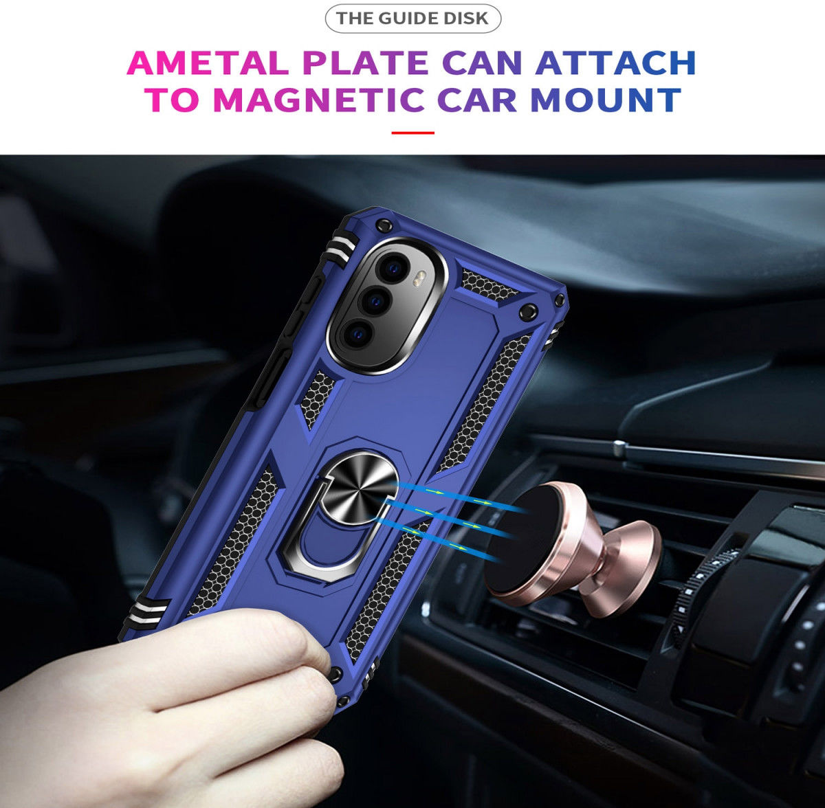 Motorola Moto G52 Hoesje Hybride Kickstand Back Cover Blauw afbeelding 4