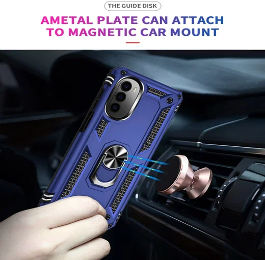 Motorola Moto G52 Hoesje Hybride Kickstand Back Cover Blauw afbeelding 4