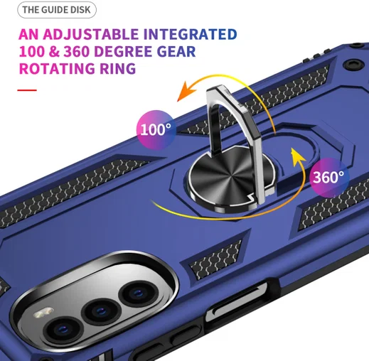 Motorola Moto G52 Hoesje Hybride Kickstand Back Cover Blauw afbeelding 7
