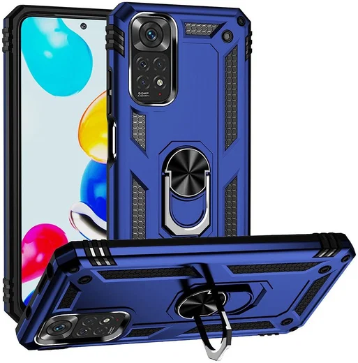 Xiaomi Redmi Note 11 / 11S Hoesje Hybride Kickstand Back Cover Blauw afbeelding 1
