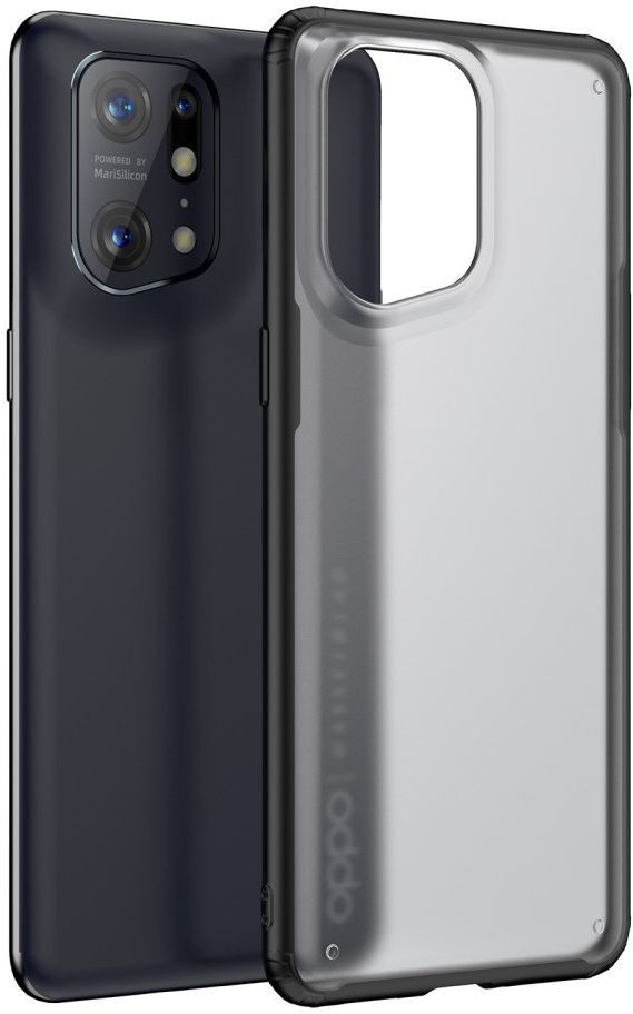 Oppo Find X5 Hoesje Armor Back Cover Transparant Zwart afbeelding 1