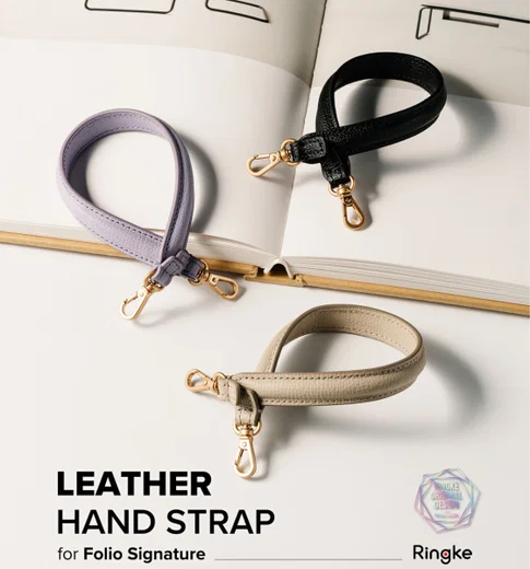 Ringke Folio Signature Leather Hand Strap Lederen Telefoonkoord Beige afbeelding 3