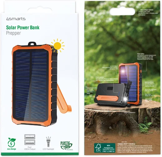 4smarts Zonnepaneel Powerbank met Handdynamo 12.000 mAh en Zaklamp afbeelding 10