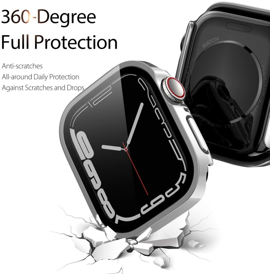 Dux Ducis Hamo - Apple Watch 7 / 8 / 9 45MM Hoesje - Full Protect - Zilver afbeelding 3