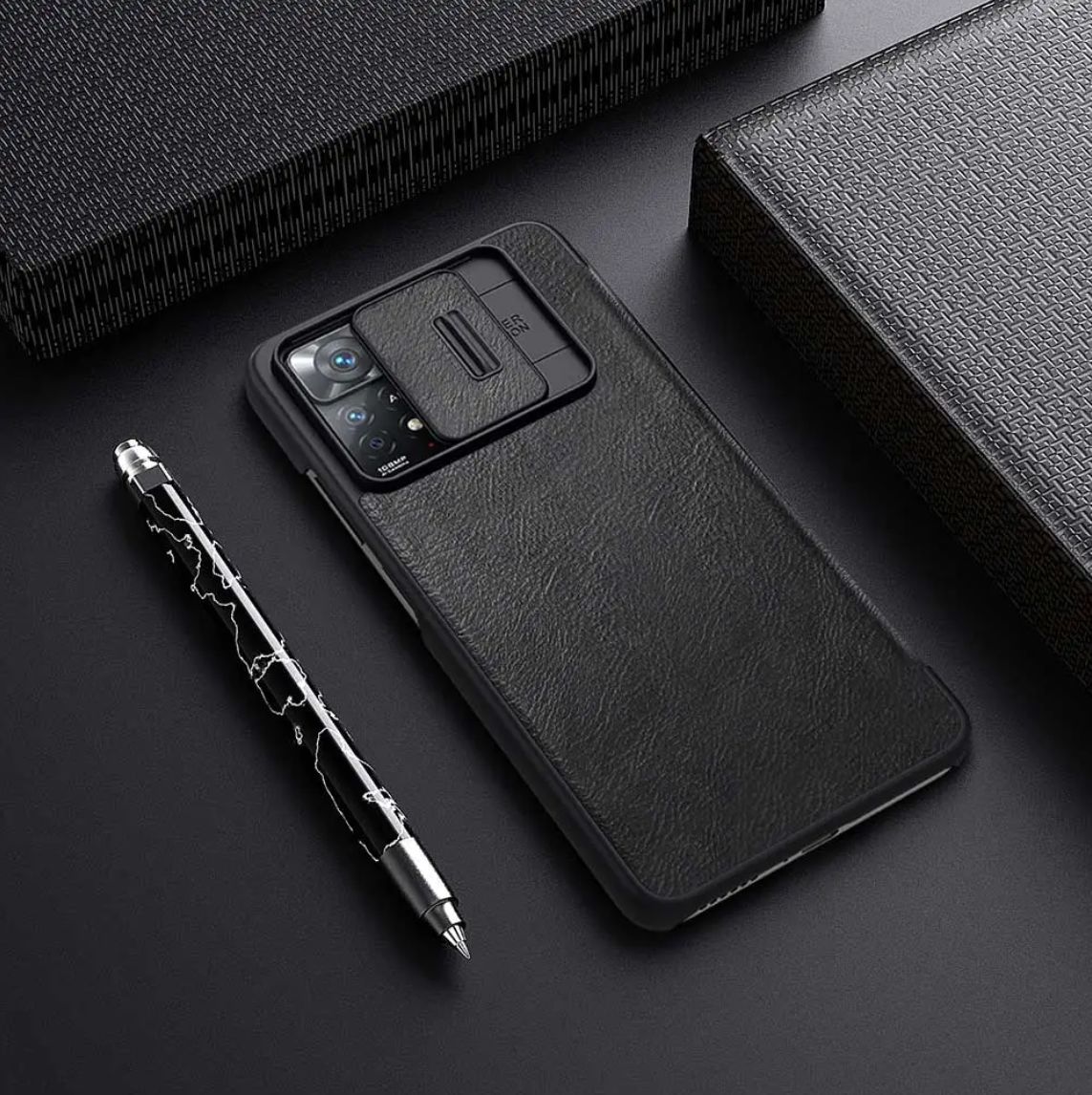 Nillkin Qin Pro Xiaomi Redmi Note 11 Pro Hoesje Camera Slider Zwart afbeelding 6