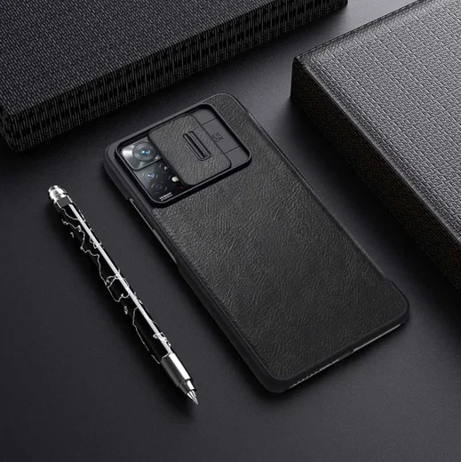 Nillkin Qin Pro Xiaomi Redmi Note 11 Pro Hoesje Camera Slider Zwart afbeelding 6