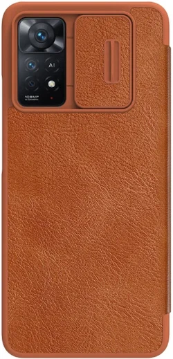 Nillkin Qin Pro Xiaomi Redmi Note 11 Pro Hoesje Camera Slider Bruin afbeelding 2