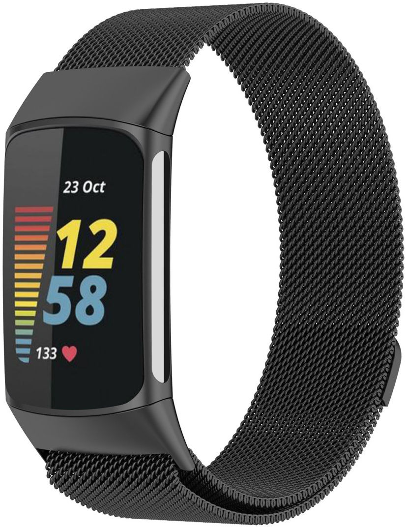 Fitbit Charge 5 Bandje Milanese Staal met Magneetsluiting Zwart afbeelding 1