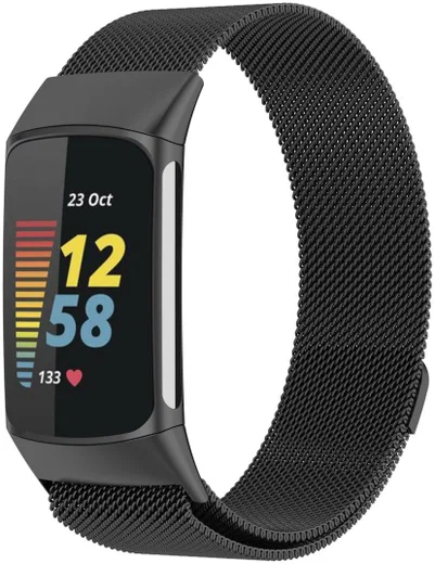 Fitbit Charge 5 Bandje Milanese Staal met Magneetsluiting Zwart afbeelding 1
