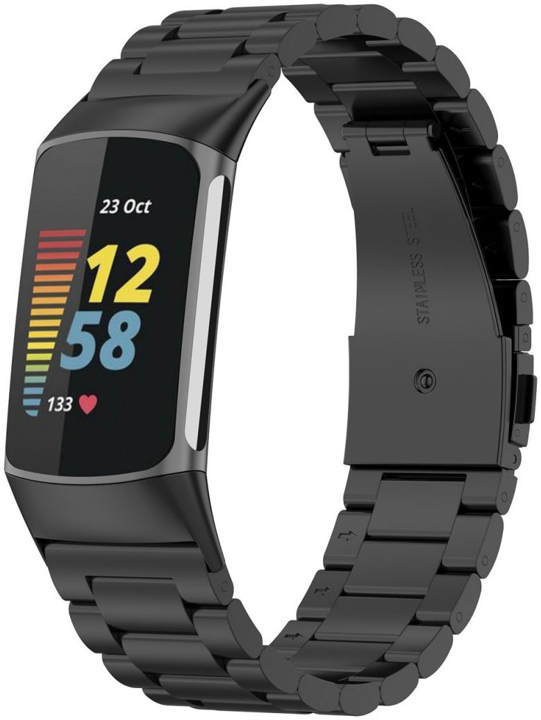 Fitbit Charge 5 Bandje Roestvrij Staal met Schakels Zwart afbeelding 3