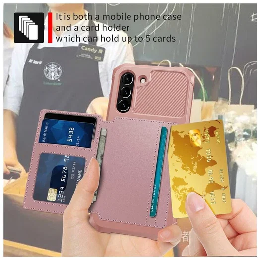 Samsung Galaxy S21 FE Hoesje met Kaarthouder Back Cover Roze afbeelding 3