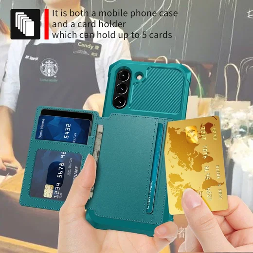 Samsung Galaxy S21 FE Hoesje met Kaarthouder Back Cover Groen afbeelding 3