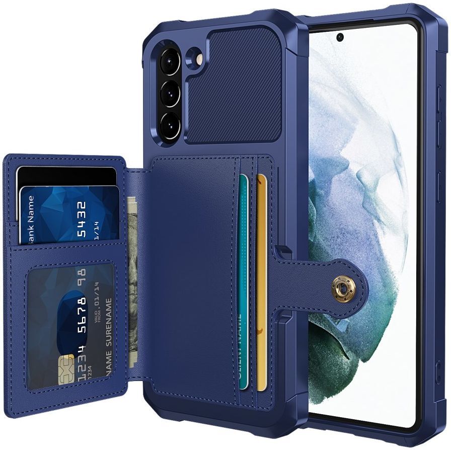 Samsung Galaxy S21 FE Hoesje met Kaarthouder Back Cover Blauw afbeelding 1