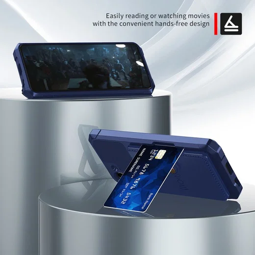 Samsung Galaxy S21 FE Hoesje met Kaarthouder Back Cover Blauw afbeelding 7