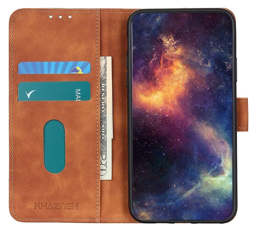 KHAZNEH Motorola Moto E32 Hoesje Retro Wallet Book Case Bruin afbeelding 1