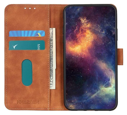 KHAZNEH Motorola Moto E32 Hoesje Retro Wallet Book Case Bruin afbeelding 1