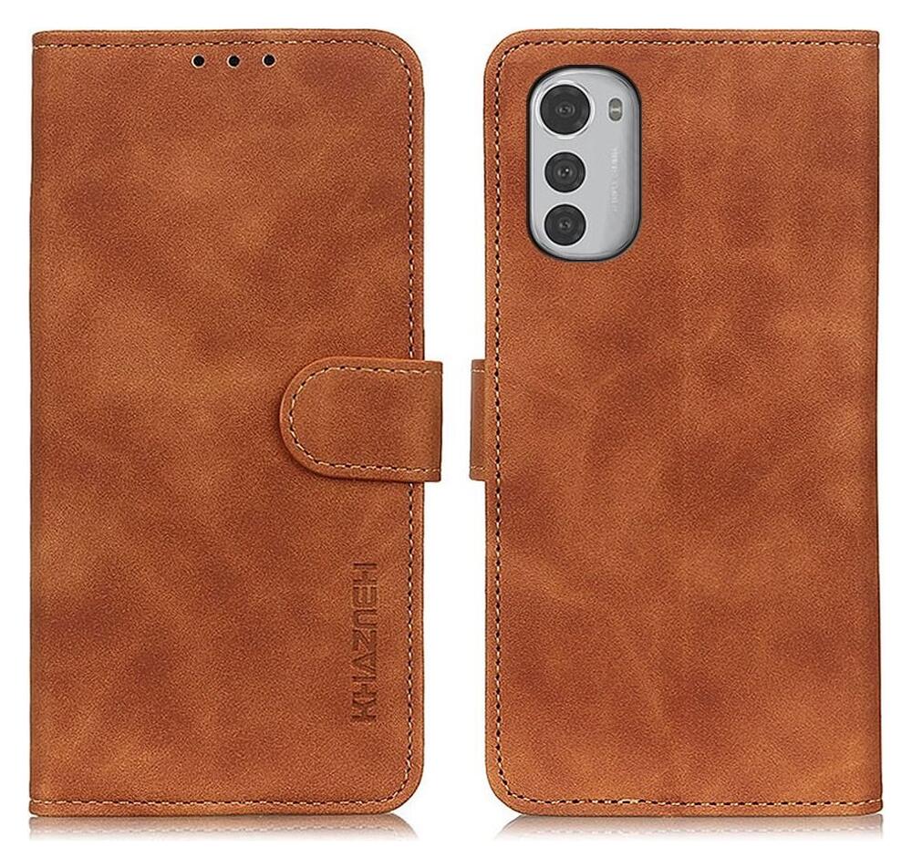 KHAZNEH Motorola Moto E32 Hoesje Retro Wallet Book Case Bruin afbeelding 2