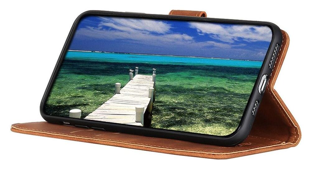 KHAZNEH Motorola Moto E32 Hoesje Retro Wallet Book Case Bruin afbeelding 4
