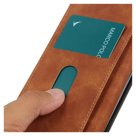 KHAZNEH Motorola Moto E32 Hoesje Retro Wallet Book Case Bruin afbeelding 5