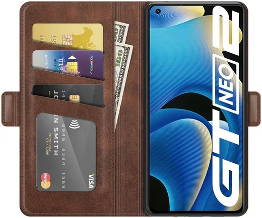 Realme GT 2 Hoesje Portemonnee Book Case Kunstleer Bruin afbeelding 1