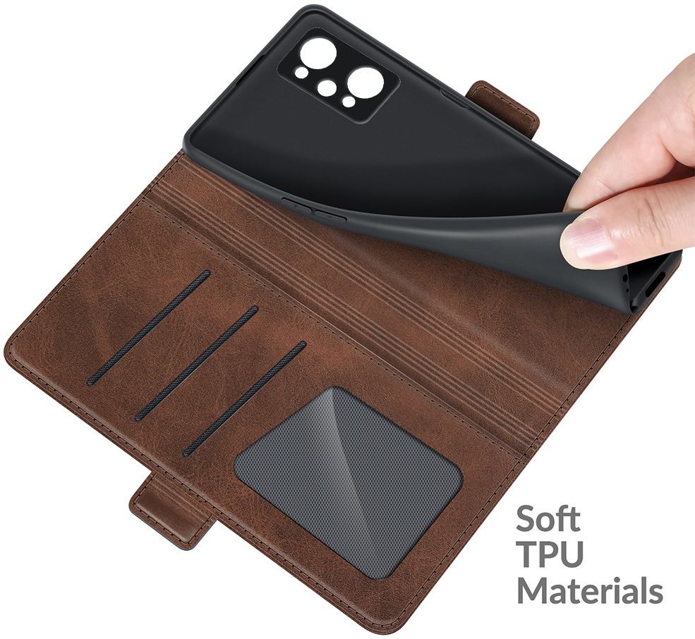 Realme GT 2 Hoesje Portemonnee Book Case Kunstleer Bruin afbeelding 4
