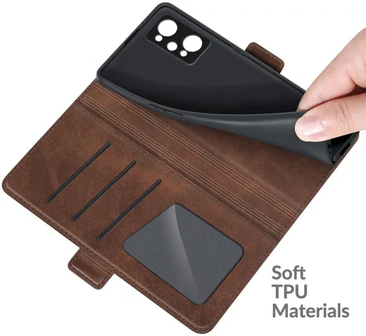Realme GT 2 Hoesje Portemonnee Book Case Kunstleer Bruin afbeelding 4